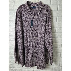 Mens 4X PERRY ELLIS button up shirt Stretch Purple floral shirt long sleeve NWT